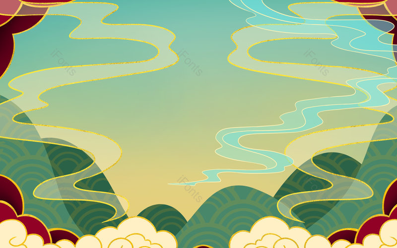 中国风卡通祥云山脉山川装饰边框背景,插画/手绘图,插画/手绘图库,插画/手绘图下载,插画/手绘